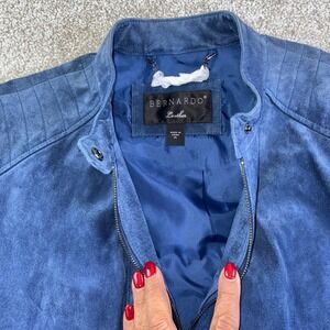 Bernardo Suede Leather Moto Jacket Blue Genuine Leather Womens XL